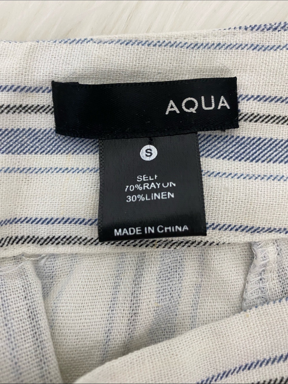 Aqua Blue & White Striped Linen-Rayon Pants - Picture 2 of 9
